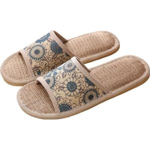 Stof Thuis Slippers Indoor Koppel Linnen Slippers Houten Vloer Voor Thuis Antislip Slippers Voor Mannen En Vrouwen In Lente En Zomer Slippers Huisschoenen, Blauw, 39-40(240mm)