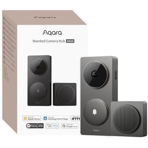 Aqara 2K Slimme Video Deurbel G410 met Chime, HomeKit Secure Video Doorbell, 2-Weg Audio, ingebouwde Matter Hub, Draadloos/Bedraad, voor Apple Home, Alexa, Google Home Assistant, 2,4G/5GHz-WiFi, Grijs