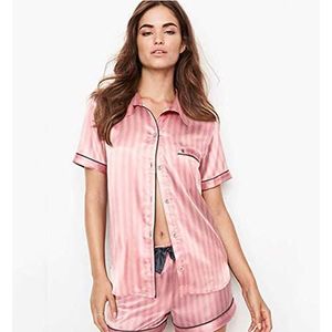 Zomer Pyjama voor Vrouwen Satijn Zijde Strepen Nachtkleding Pyjama Korte Loungewear Pyjama Dames Thuis Pak Homewear Vrouwen-roze-kort, S