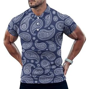 Blauwe Paisley Bandana Casual Poloshirts Voor Mannen Slim Fit Korte Mouw T-shirt Sneldrogende Golf Tops Tees XL