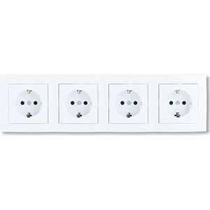 LINA - VDE-inbouwstopcontact - 4-voudig - Wandcontactdoos met Kinderbeveiliging - Complete Set met Kunststof Frame
