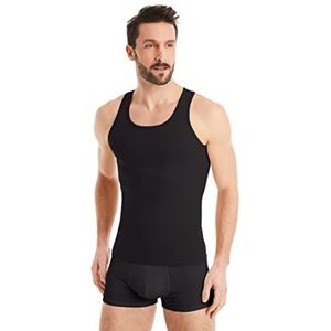 FINN Figuurvormend compressieshirt voor heren, met buikweg-effect, mouwloze shapewear, tank-top van katoen, body shaper onderhemd voor een platte buik, zwart, S