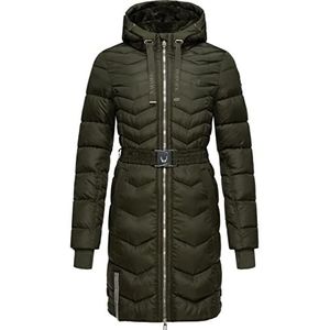 Navahoo Dames wintermantel gewatteerde jas jas met tailleriem Alpenvioolchen XS-XXL, olijfgroen, XL