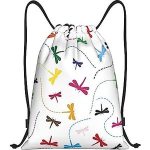 DEHIWI Kleurrijke Dragonfly Trekkoord Rugzak Tas Waterdichte Sport String Bag Sackpack Cinch voor Gym Winkelen Sport Yoga, Zwart, Medium