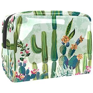 Cactus Plant Bloemen Patroon Waterdichte Make-up Bag PVC Cosmetische Tas voor Vrouwen en Meisjes, Reizen Toiletartikelen Tas Waszak Draagbaar, Veelkleurig18, 18.5x7.5x13cm/7.3x3x5.1in,