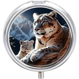 Mountain Lions Pillendoosje Leuke Ronde Pil Case Draagbare Geneeskunde Tablet Vitamine Houder Organizer voor Portemonnee Pocket