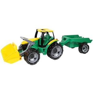 Lena 02123 - Starke Riesen tractor met schep en aanhangwagen, ca. 62 cm en 43 cm, groot speelgoedvoertuig voor kinderen vanaf 3 jaar, robuuste trekker met echt werkende laadschep en aanhanger, groen