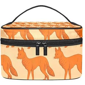Olifant Patroon Make-up Tas voor Vrouwen Meisjes Cosmetische Tassen met Handvat Reizen Make-up Organizer Tas, Oranje Dierenvossen Patroon, 8.9x5.9x5.4 Inches, Make-up zakje