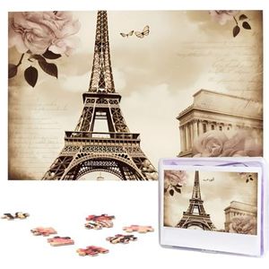 Vintage Parijs Eiffeltoren vlinderpuzzels 1000 stuks gepersonaliseerde legpuzzels voor volwassenen gepersonaliseerde foto met opbergtas puzzel houten foto puzzel voor familie woondecoratie (74,9 cm x