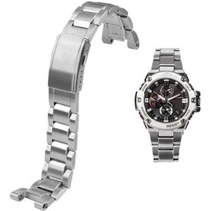 Geschikt for Casio G-Shock roestvrijstalen horlogeband GST-210 GST-W300 GST-400G GST-B100 S100D/S110D/W110 Metalen armband Horlogeband (Color : Silver, Size : 26mm)