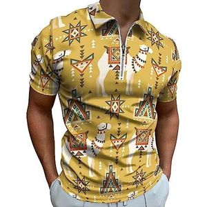 Bohemia Desert Camel poloshirt voor heren, casual T-shirts met ritssluiting en kraag, golftops, slim fit