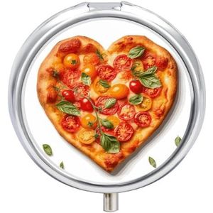 Hartvormige pizzapillendoosje 3 compartimenten reisgeneeskunde pillenorganisator 3x per dag draagbare vitamine-organizer met spiegel kleine pillendoos voor portemonnee en zak, schattige dagelijkse