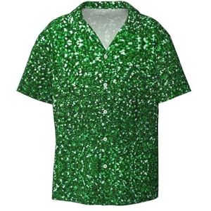 OdDdot Groen pailletten Sparkle Print Heren Button Down Shirt Korte Mouw Casual Shirt voor Mannen Zomer Business Casual Jurk Shirt, Zwart, XXL