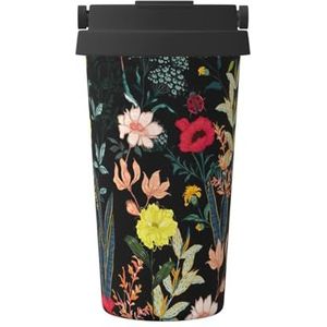 Kleurrijke Boho Bloemenprint Thermische Koffie Mok,Reizen Geïsoleerde Deksel RVS Tumbler Cup voor Thuiskantoor Outdoor