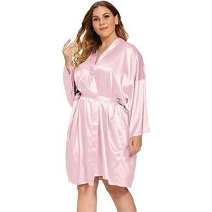 MdybF Ochtendjas Losse Vrouwen Nachtkleding Oversized Nachtjapon Satijn Zijdeachtige Kimono Badjas Jurk Casual Intieme Lingerie Bruids Huwelijkscadeau, roze, 4XL