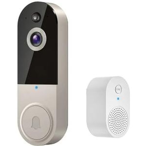 Videodeurbel, 1080P draadloze deurbelcamera met 2-weg, draadloze videodeurbel en nachtzicht for thuiskantoor(T50 Beige USB)