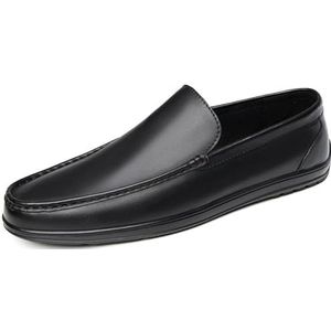 Loafers for heren Effen lederen loaferschoenen Lichtgewicht platte hak Comfortabele wandelinstappers (Color : Black, Size : 41 EU)