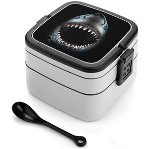 Grote Witte Haai Bento Lunch Box Dubbellaags All-in-One Stapelbare Lunch Container Inclusief Lepel Met Handvat