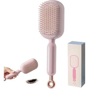 Intrekbare kussenmassagekam, antistatische zelfreinigende haarborstel, intrekbare haarborstel, antistatische massagekam voor vrouwen, mannen, alle soorten, thuis, reizen, kantoor, school(Pink)