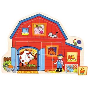 Bino & Mertens Puzzel Boerderij, speelgoed voor kinderen vanaf 12 maanden (13-delig speelgoed voor kinderen, om de dierenwereld te leren kennen, houten speelgoed in boerderijontwerp), meerkleurig,