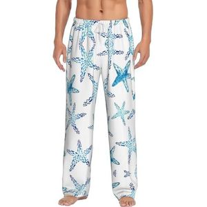 Leuke Zeester Mannen Lange Lounge Wear Broek Nachtkleding Pyjama Bodems Nachtkleding Met Zakken En Trekkoord, Wit, S
