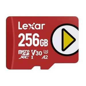 Lexar Play Micro SD kaart 256GB, MicroSDXC UHS-I, tot 205 MB/s lezen, 140 MB/s schrijven, klasse 10, U3, V30, A2, 4K video, hoge snelheidskaart voor switch/draagbare game-apparaten/smartphone