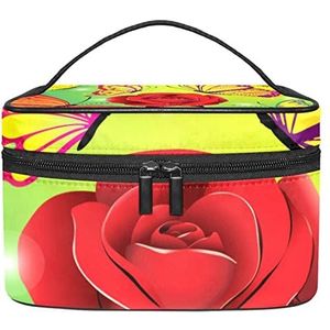 Bloem en vlinder make-up organizer tas, reismake-up tas organizer case draagbare cosmetische tas voor vrouwen en meisjes toiletartikelen, Meerkleurig, 22.5x15x13.8cm/8.9x5.9x5.4in