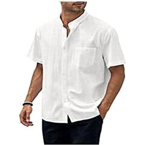 Overhemd Met Korte Mouwen, Casual Herenoverhemden For Heren, Zomer, Zomeroverhemd, Overhemd Met Korte Mouwen, Vrije Tijd(Color:Blanc,Size:L)