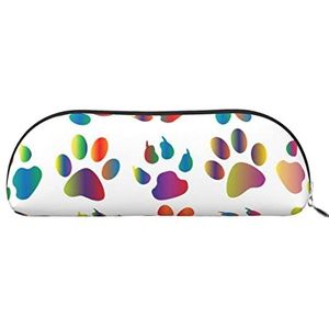 ELBULL Kleurrijke Hond Poot Etui Draagbare Pen Pouch Met Rits Lederen Potlood Tas Opbergdoos Briefpapier Organizer, Zilver, Eén maat, Rugzak voor kinderen