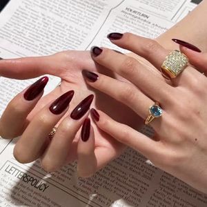 Franse kunstnagels medium, 24 stuks gradiënt wit roze Franse nepnagels, vierkant patroon, Franse nageltips met nagellijm, voor vrouwen meisjes nagels kunst amandel wijnrood