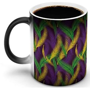 Kleur van Mardi Gras Warmte Veranderende Koffie Mok Keramische Warmtegevoelige Magische Grappige Gift voor Vrouwen Mannen 12oz