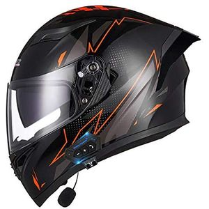 Helmen Motor Geïntegreerde Bluetooth-Helm ECE-Goedgekeurde Motor-Integraalhelm Motorhelm Met Anti-Condens Dubbele Lens M,L(59-60cm)