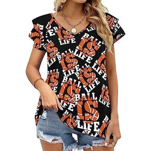 Basketball Life Casual tuniek tops ruches korte mouwen T-shirts V-hals blouse T-shirt