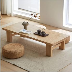 Japanse Stijl Lage Tafel Multifunctionele Rechthoek Houten Boerderij Cocktail Tafel Woonkamer Zen Zwevende Zitting Tafel Laptop Tatami Tafel(Natural,120x60x38cm/47.2x23.6x14.9in)