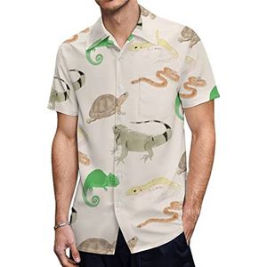 Hagedis schildpad luipaard gekko reptiel heren Hawaiiaanse shirts korte mouw casual shirt button down vakantie strand shirts 2XS