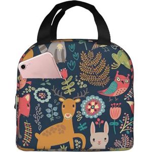 SUUNNY Uil konijn vogel vos print lichtgewicht geïsoleerde lunchtas Rolltop voor warmtebehoud - warm/koud voedsel lunch tas