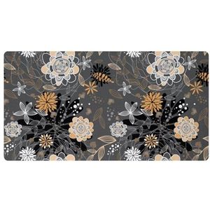 VAPOKF Retro abstracte zwarte bloemen grijze keukenmat, antislip wasbaar vloertapijt, absorberende keukenmatten loper tapijten voor keuken, hal, wasruimte