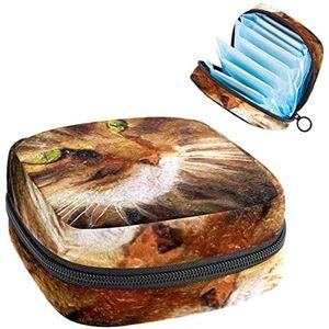 Cat Animal,Periode Pouch Draagbaar,Tampon Opbergtas,Tampon Houder voor Portemonnee Vrouwelijke Product Organizer, Meerkleurig, 4.7x6.6x6.6 in/12x17x17 cm