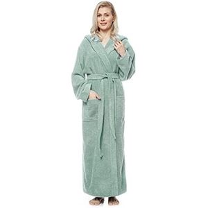 Damesbadjas met capuchon, Dames Maat: M lang, Unisex Maat: S-M lang, Mintgroen