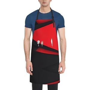 ZhaoYuGoods Rood-zwarte schorten met zakken voor dames en heren, stijlvolle kookschorten voor keuken tuinieren salon, ideale print schort, Rood Zwart, Eén maat