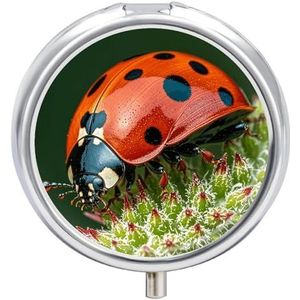 Pillendoosje met spiegel, 3 compartimenten, draagbare rode lieveheersbeestje, Dasisy pillenorganizer voor zak of portemonnee, reismedicijnpillenetui, wekelijkse medicijnpillenhouder voor dagelijkse