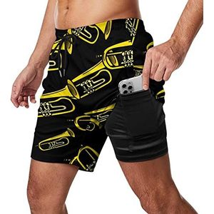 Trumpet Zwembroek voor heren, sneldrogend, 2-in-1 strandsportshorts met compressieliner en zak