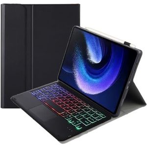 Toetsenbordhoes voor Xiaomi Mi Pad 8/8 Pro 11.2"" 2025, 7 kleuren achtergrondverlichting, Afneembaar Draadloos Toetsenbord met Slim Touchpad,zwart