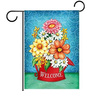 madeliefje bloeiende bloem welkom Tuinvlag 28x40 inch,Kleine tuinvlaggen dubbelzijdig verticale banner buitendecoratie
