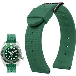 20mm 22mm rubberen horlogeband geschikt for Seiko IWC Citizen wafelband armbanden mode universele heren duiker siliconen sporthorlogeband (Color : Green-black, Size : 22mm)
