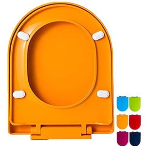 Wc bril Toiletbril Kunststof toiletbril Soft Close, Badkamer Familie Heavy Duty Quick Release Standaard formaat toiletbril met verstelbaar apparaat (Kleur: Rood, Maat: OneSize) (Color : Orange, Size