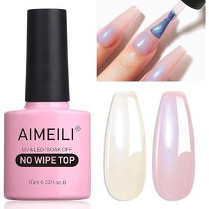 AIMEILI Pearl Glitter Top Coat Gel UV Gel Nagellak, 10ml No Wipe Top Coat voor Gel Nagels, Poly Gel, Acrylnagels, Snelle Glitter Nagelkunst Nail Art-004