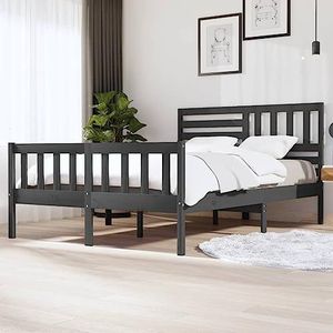 AJJHUUKI Bedden & Accessoires Bedframe Grijs 150x200 cm Kingsize Massief Houten Meubels