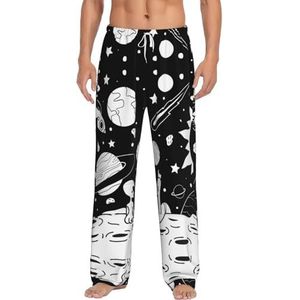 Astronaut Lange Lounge Wear Broek Nachtkleding Pyjama Bottoms Nachtkleding Nachtkleding Met Zakken En Trekkoord, Wit, S