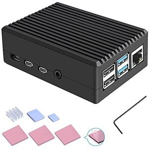 Owootecc Raspberry Pi 4 Metalen Behuizing Met Koelkolom en Koellichaam - Aluminium Shell Zonder Ventilator Voor Model B (Zwart)